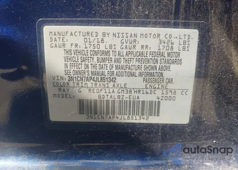 2018 Nissan Versa 1.6 Sv z USA, uszkodzony, nr VIN 3N1CN7AP4JL851342